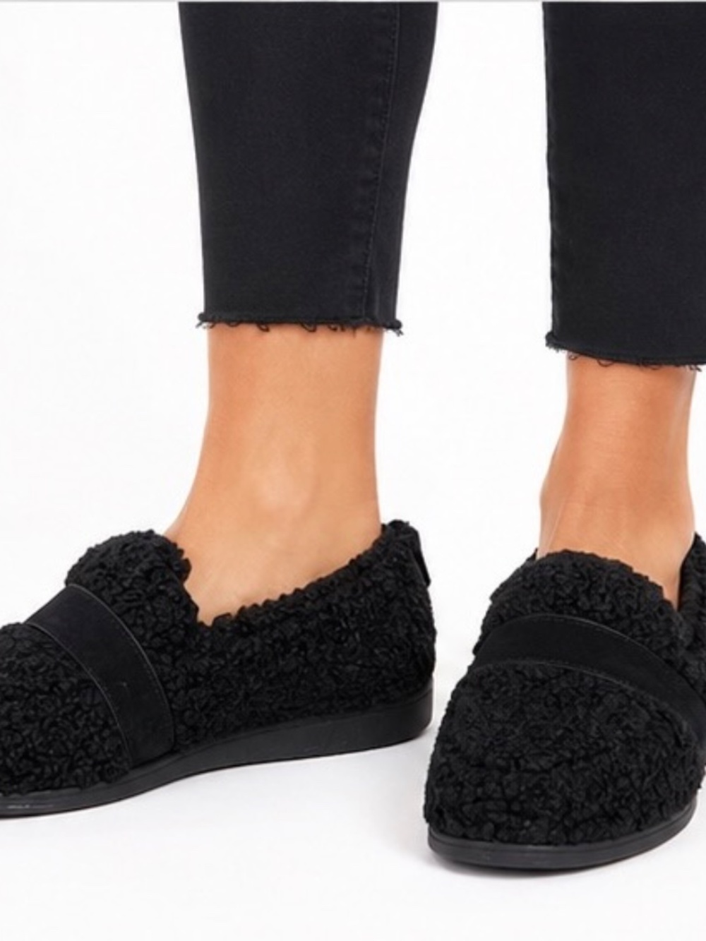 Vionic‎ Size 10 Black Faux Shearling Slip-On Loafers NWOB